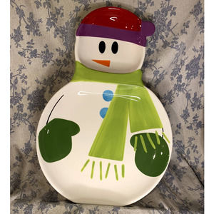Pier 1 Imports Hand-Painted 17.5" Snowman Serving Tray SNOWBALL